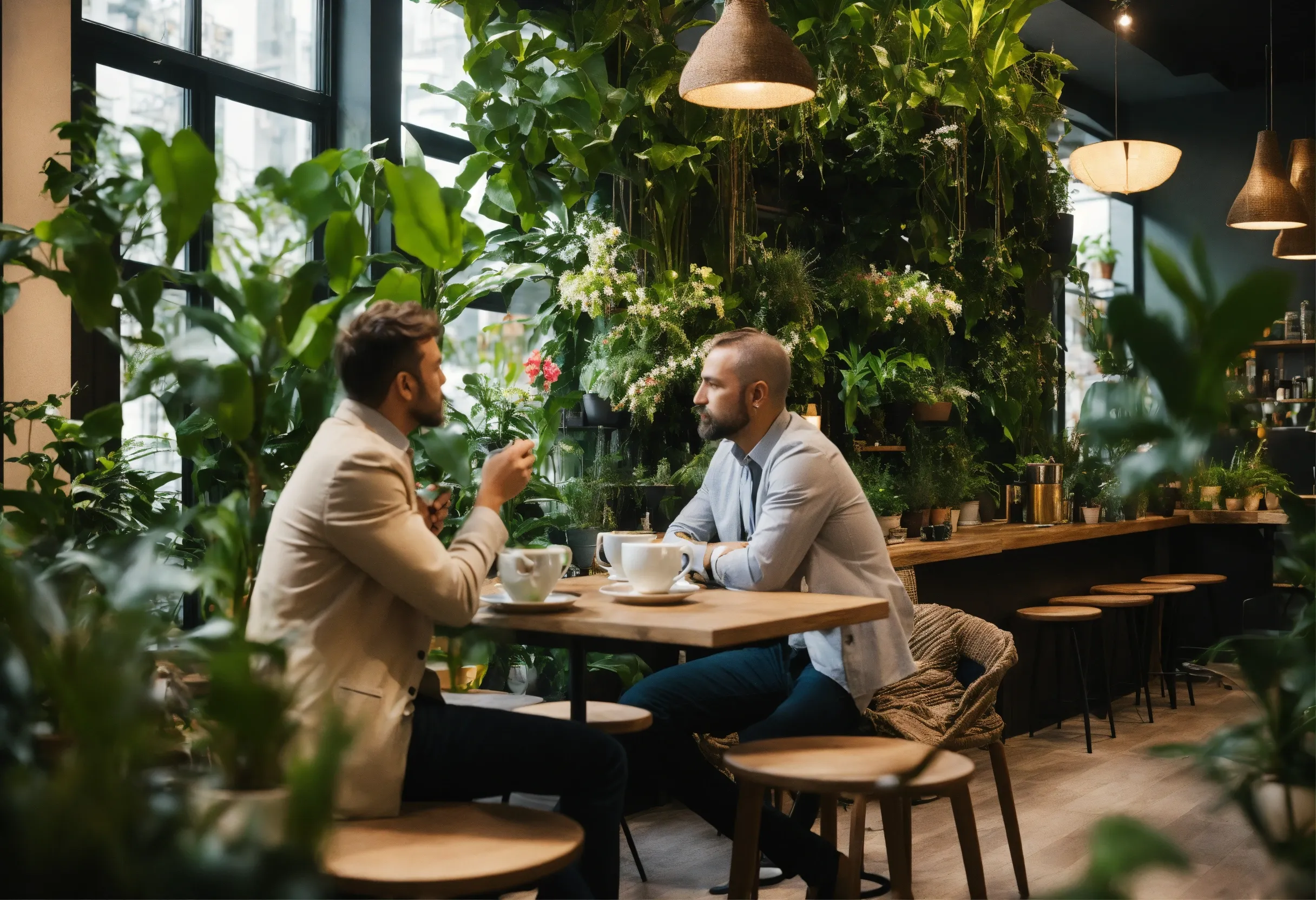 Minimalist desk setup with small potted succulents